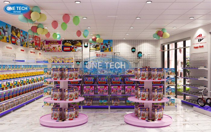 Mẫu thiết kế giá kệ trưng bày cửa hàng đồ chơi trẻ em