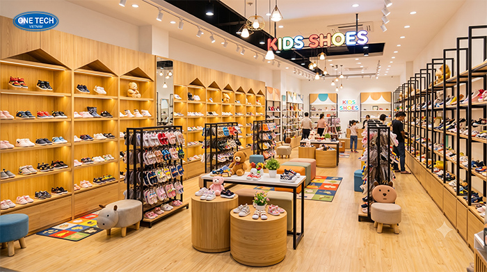 Kệ trưng bày cửa hàng shop giày dép trẻ em