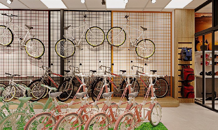 Kệ xe đạp lưng lưới mang đến không gian trưng bày hiện đại