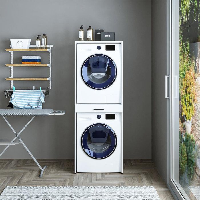 Thiết kế kệ trưng bày máy giặt sấy bằng inox được nhiều gia đình ưa chuộng