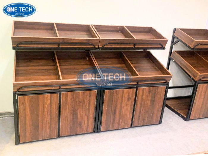 Kệ 2 tầng áp tường màu gỗ trầm cao cấp
