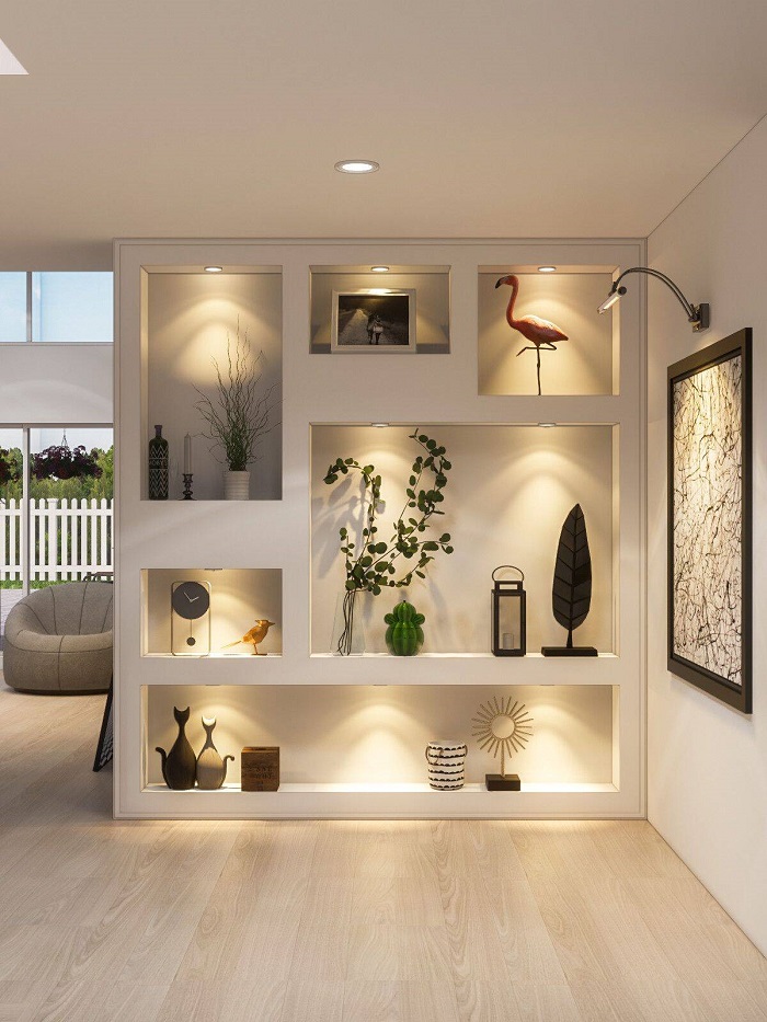 Kệ âm tường thiết kế đơn giản kết hợp đèn LED