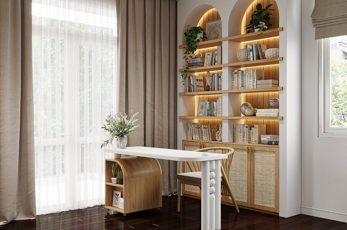 Kệ gỗ âm tường đẹp mắt, tinh tế