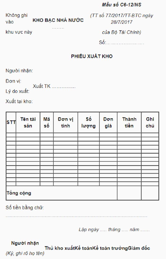 Mẫu theo Thông tư 77/2017/TT-BTC