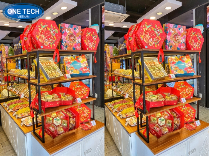 Hình ảnh kệ trưng bày bánh trung thu từ thực tế 1