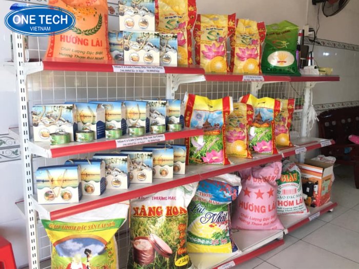 Kệ siêu thị áp tường lý tưởng cho các bao gạo nhỏ