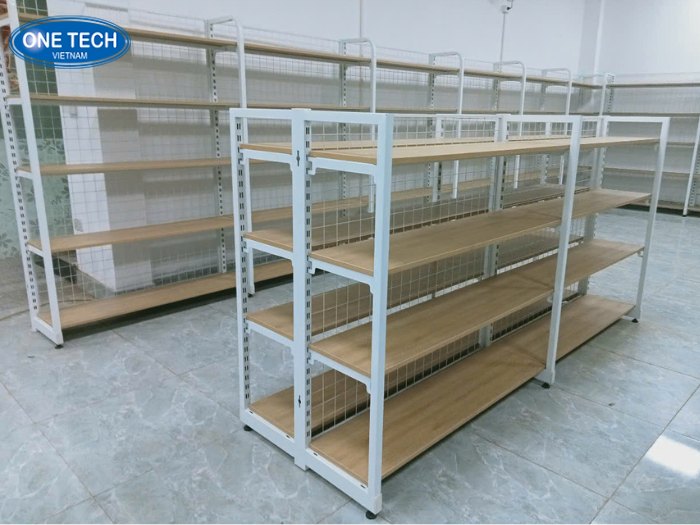 Kệ gỗ khung sắt để hàng thực phẩm