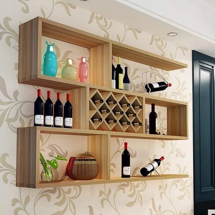 Kệ trưng bày rượu quầy bar màu gỗ sáng