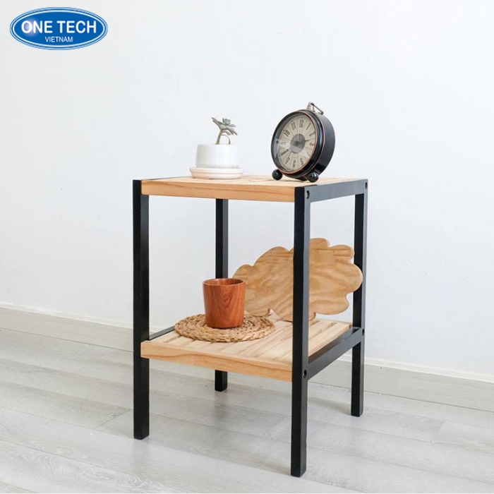 Kệ khung sắt mặt gỗ 2 tầng
