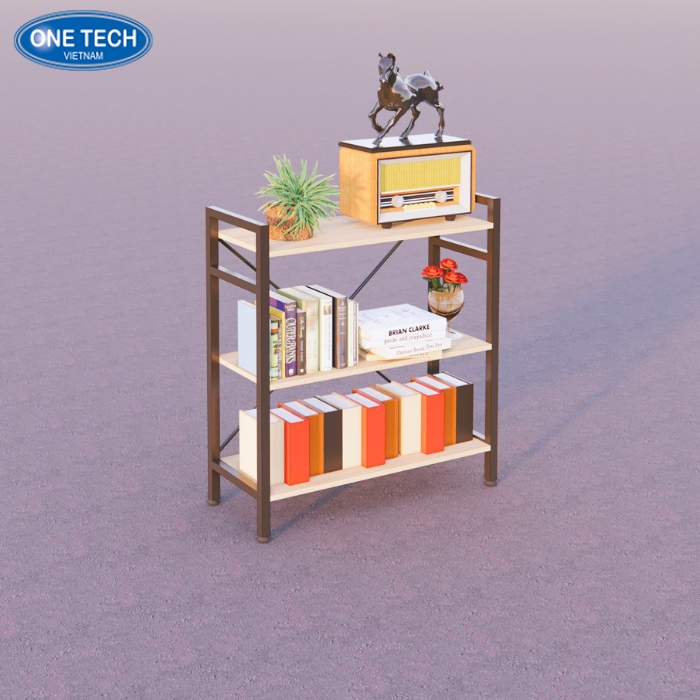 Kệ khung sắt mặt gỗ 3 tầng