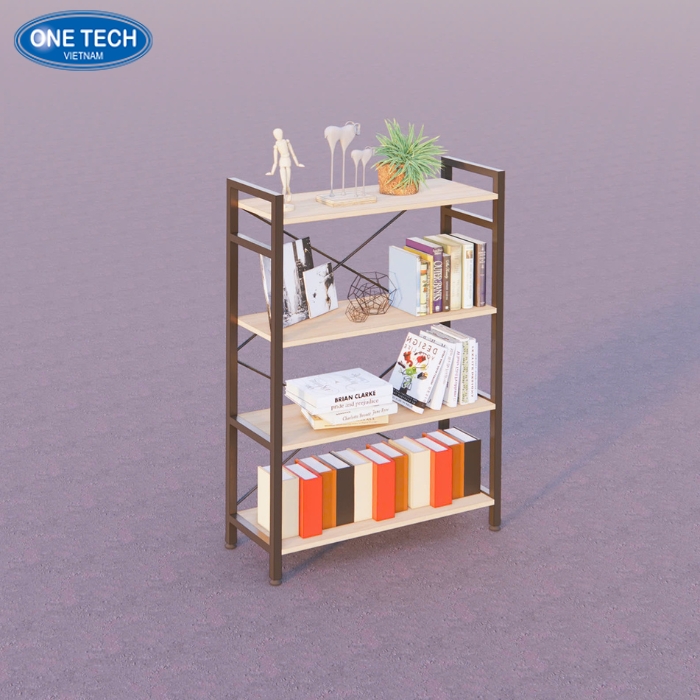 Kệ khung sắt mặt gỗ 4 tầng