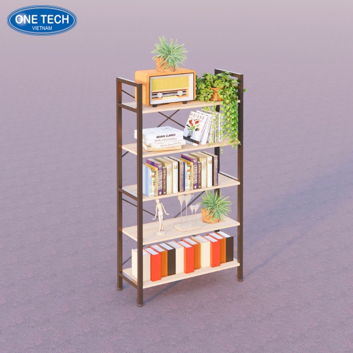 Kệ khung sắt mặt gỗ 5 tầng