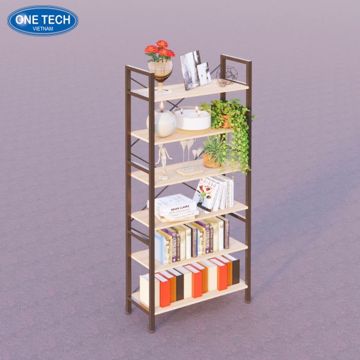 Kệ khung sắt mặt gỗ 6 tầng
