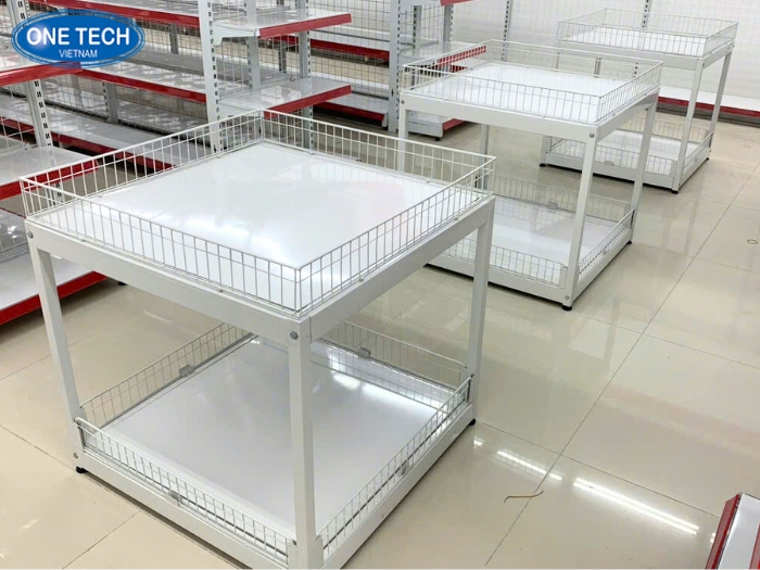 Kệ trắng vuông 2 tầng cỡ lớn cho các siêu thị