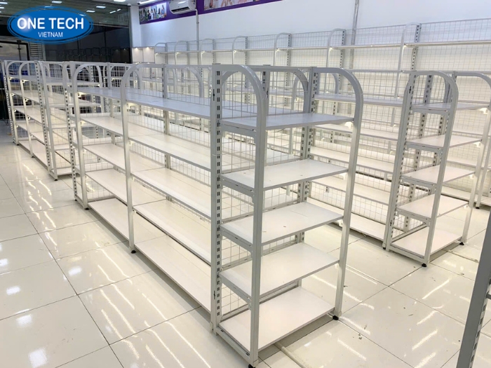 Kệ trưng bày sắt trắng tích hợp đèn LED chiếu sáng