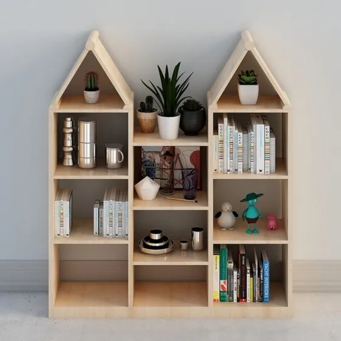 Mẫu kệ sách đẹp bằng gỗ hình ngôi nhà