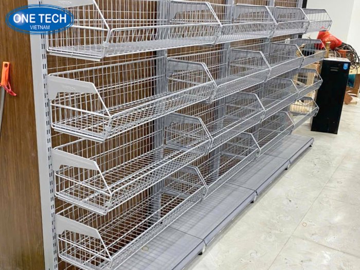 Kệ giỏ mì dùng trưng bày các loại hàng hóa đóng gói