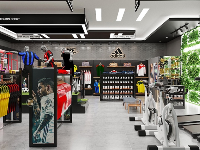 Mẫu cửa hàng thể thao cho các mặt hàng thương hiệu Nike, Adidas