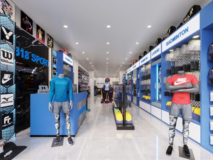 Mẫu thiết kế shop thể thao với các tone màu nổi bật