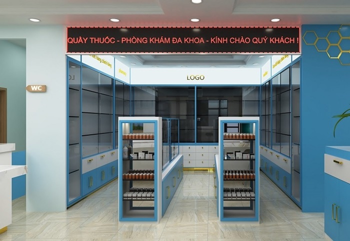 Hệ thống quầy kệ, tủ kính cho hiệu thuốc