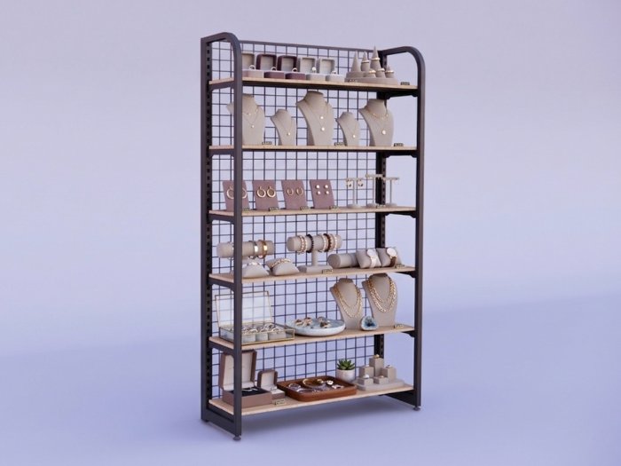 Kệ khung sắt mặt gỗ trưng bày đồ trang sức