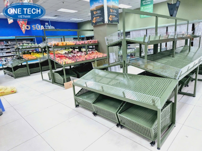 Kệ rau củ quả màu xanh bằng kim loại