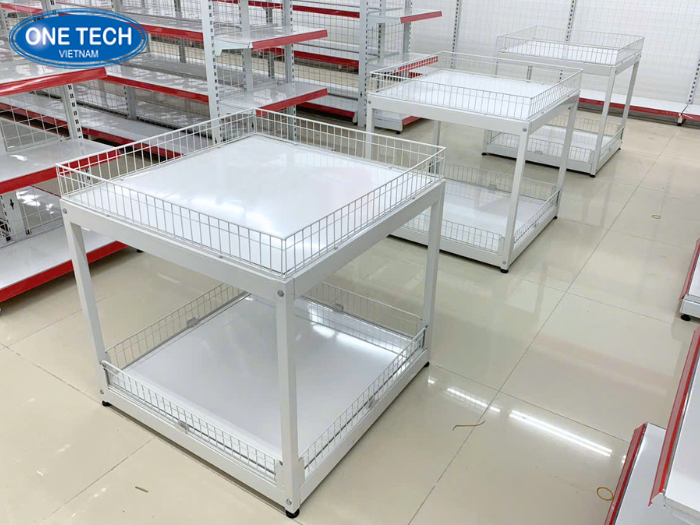Kệ 2 tầng hình vuông bày sản phẩm cafe