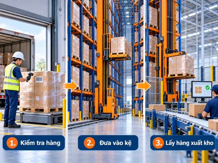 Quy trình hoạt động trong hệ thống lưu kho tự động