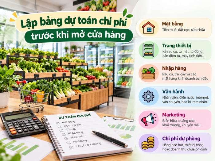 Lập bảng dự toán chi phí mở cửa hàng thực phẩm sạch